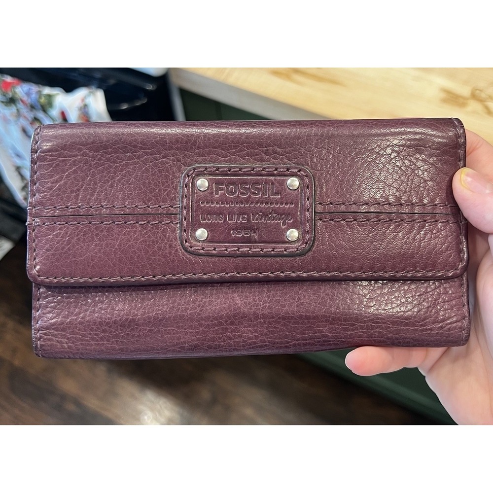 Fossil Genuine Leather Saddle Med Plum  Mercer Long Live Vintage Wallet